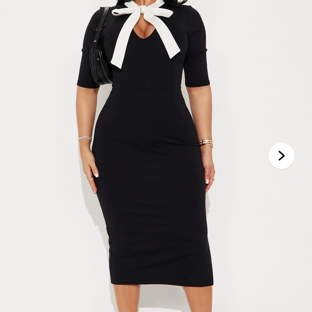 Fashion Nova Black Midi Dress with White Bow